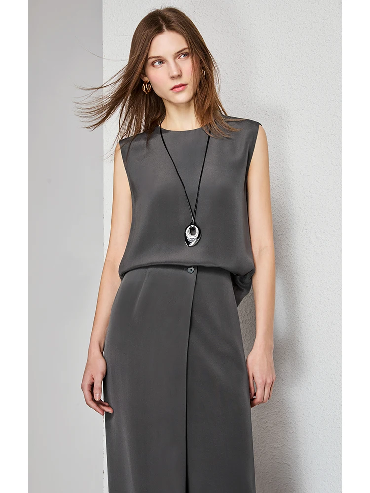 

UNQ шелковистая драпировка, тяжелый вес 30, шелковый мятый свободный круглый жилет Ne Svel, топ, женские модные шелковые топы