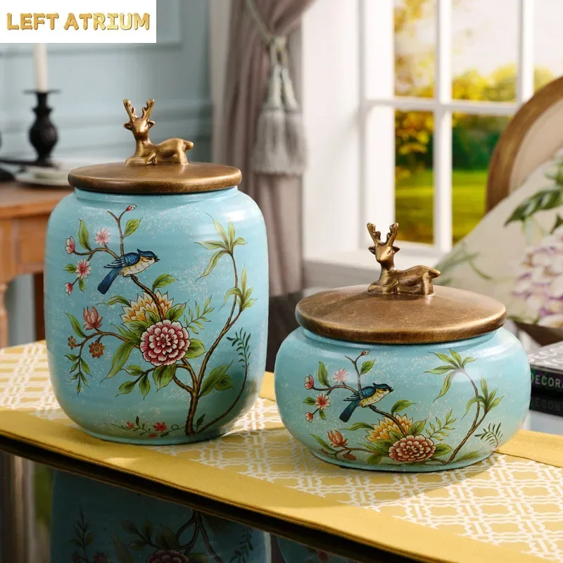 Chinese Creative Ceramics Storage Tea Pot Jar Spice Bottle Home Desktop Candy Jars Storage Box Organizer Modern Home Decor