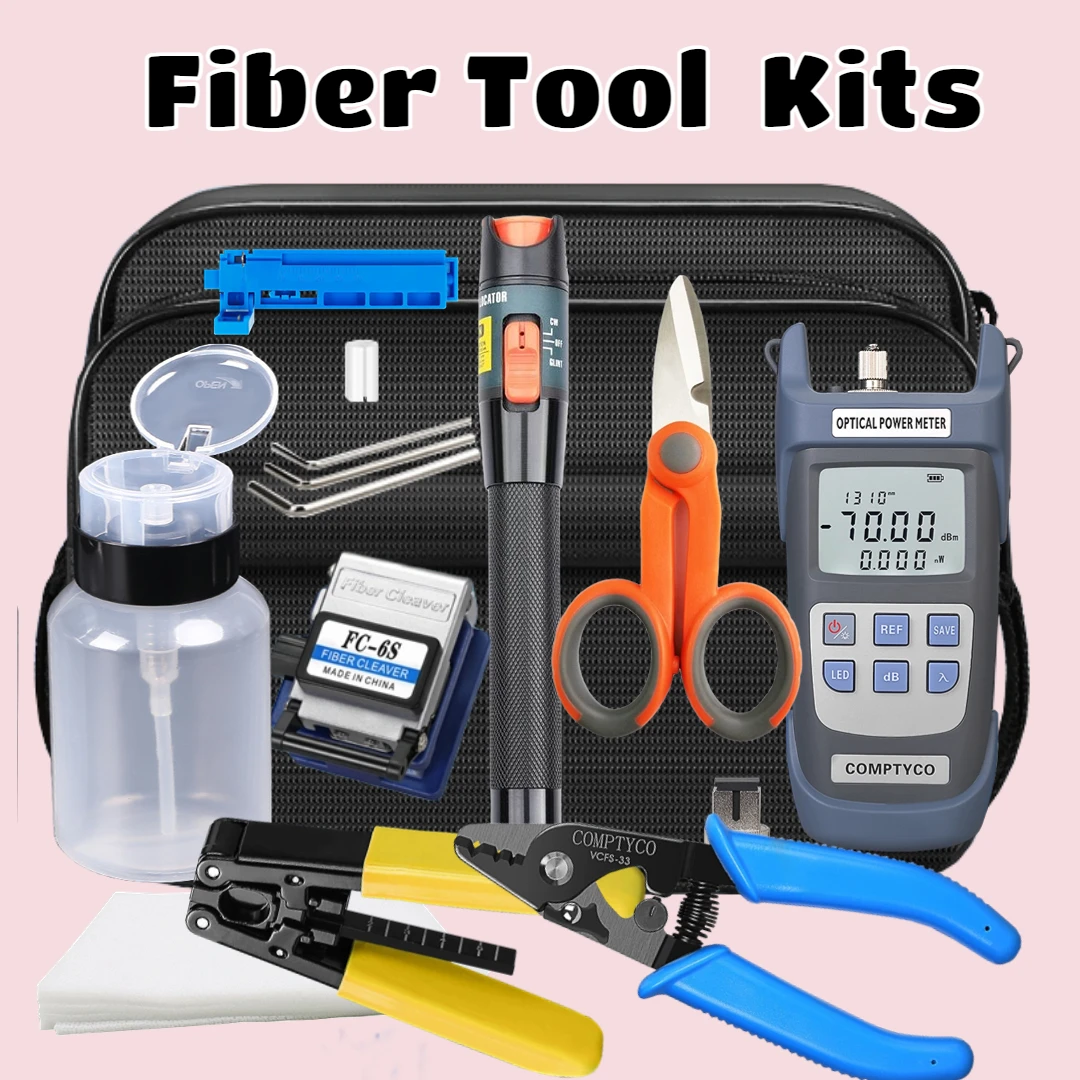 FTTH Fiber Optic Tool Kit  10 MW Fiber Optic Power Meter  FC-6S/SKL-6C Fiber Cleaver 10mW  VFL and  Kevlar Shears FTTH tool