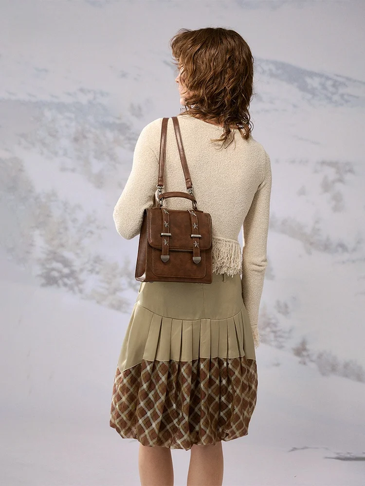 

JACD Retro College Style Women's Backpack Luxury Lightweight Summer Handbag Dual Shoulder Bag Vertical Square Shape