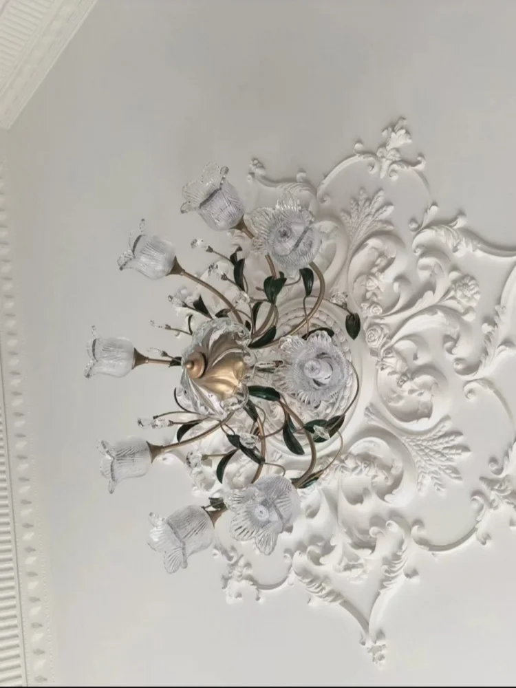 

French Style Chandeliercreative High-end Feeling Lobby Main Light Retro Homestay Restaurant Light Flower All Copper Glass Lamp