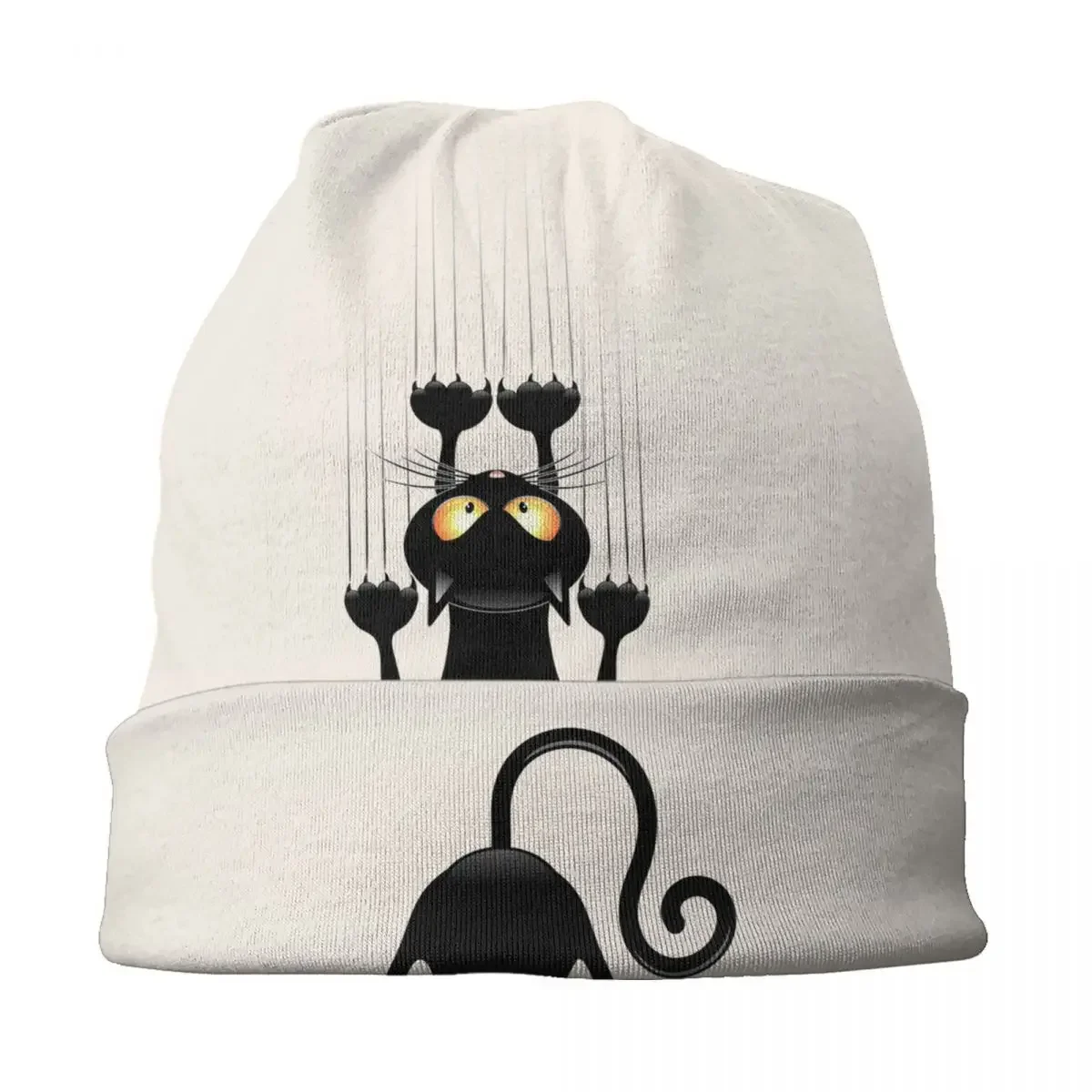 Engraçado dos desenhos animados gato preto crânios gorros bonés moda inverno quente mulheres homens tricô chapéu adulto unisex bonnet chapéus