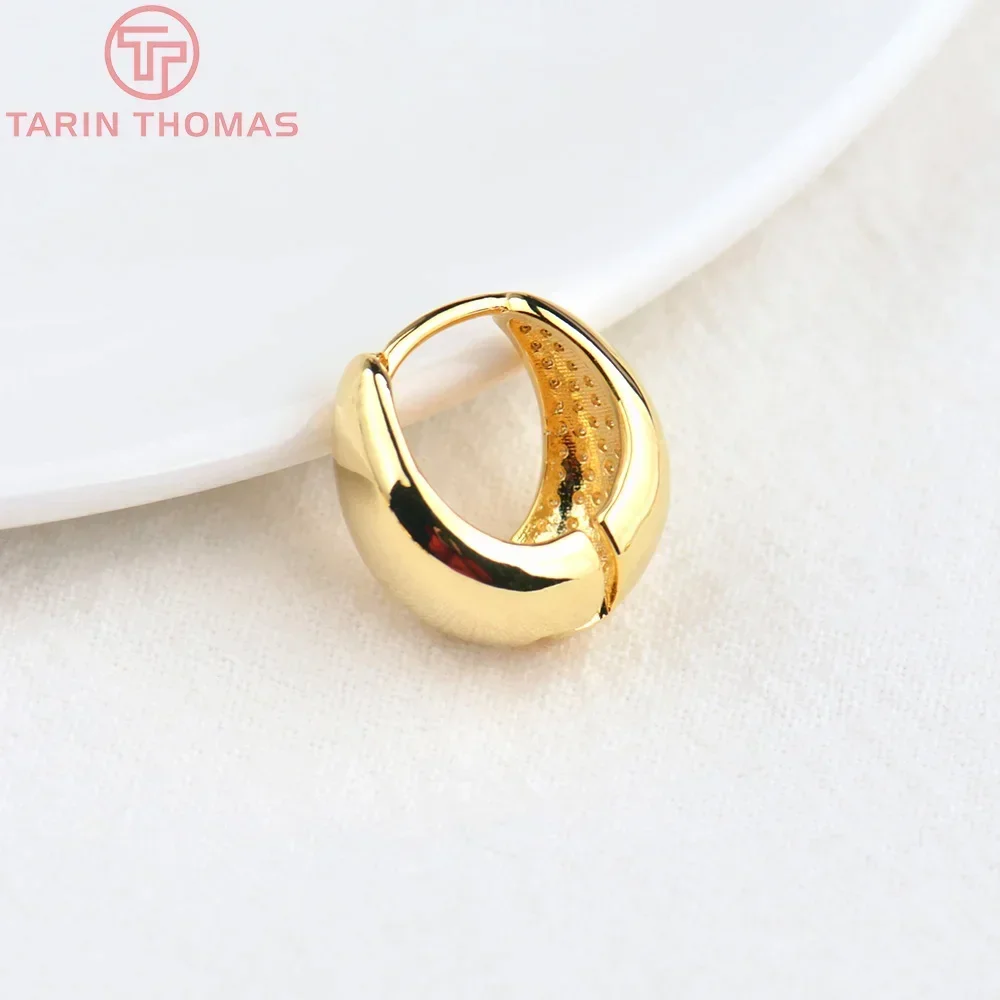 (4472)4PCS 15x16MM Thickness 9MM 24K Gold Color Brass Round Earrings Hoop High Quality DIY Jewelry Making Findings