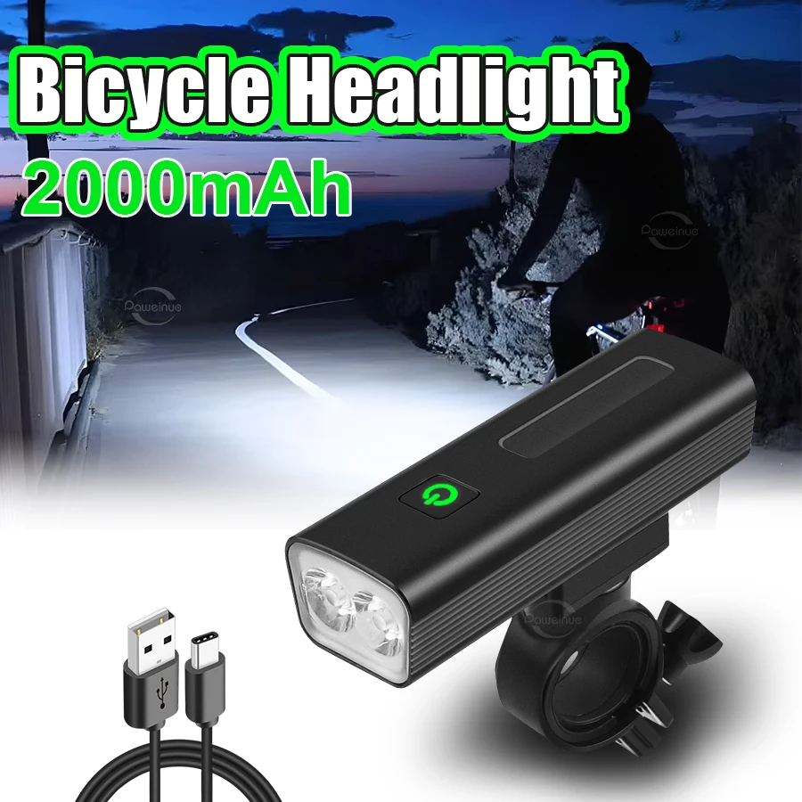 

LED Bicycle Front Light Rechargeable Flashlight With Clip Bike Lights Head For Cycling MTB Road Bicycle Accessories Riding Lamp