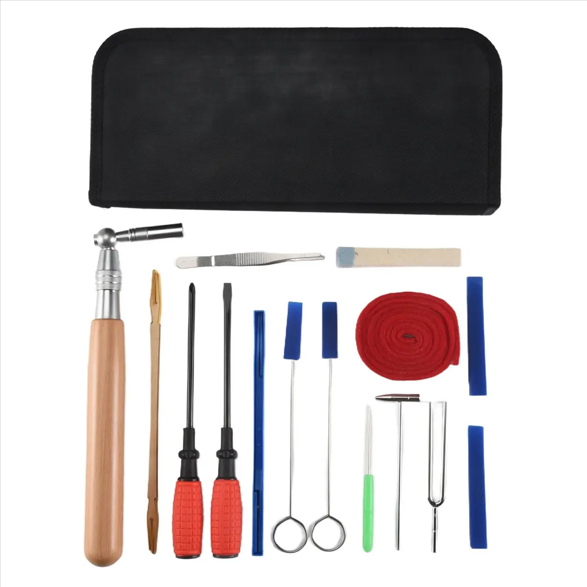【STOCK】Piano Tuning Kit 16Pcs Professional Piano Tuners Tools Set Wrench Hammer Mute Fork Screwdriver Belt Tweezers Clip