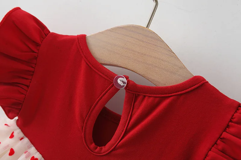 0-3 Y Kinder Sommer Kleine Fliegende Ärmel Kleid Schöne Herz Kinder Kleidung Süße Schleife Baby Mädchen Prinzessin Geburtstag party Kleider – Detail 9