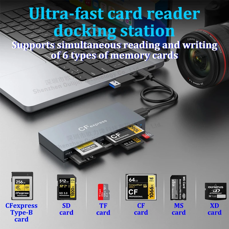 Imagem -03 - Estação de Acoplamento para Leitor de Cartão de Dados Usb 3.2 Gen2 10gbps para Laptop sd m2 tf xd ms Cfexpress Tipo-b cf Cfast Câmeras Acessórias de Cartão de Memória Sony Lexar Nikon Canon Sandisk Usb Tipo-c Hub