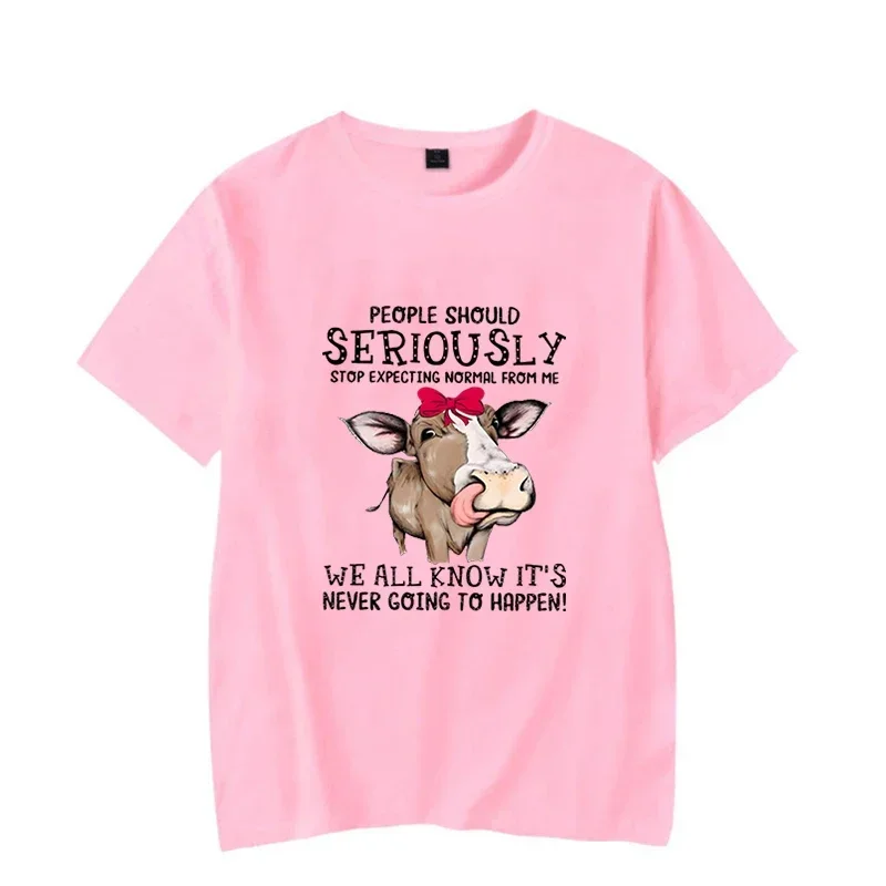 Men\'s T-shirt Cow People Should Seriously Stop Expecting Normal From Me Funny T Shirt Graphic Shirts Oversized Men Women Tshirt