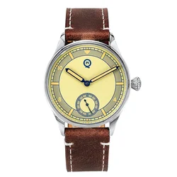 QM Men's 45mm Automatic Mechanical Wristwatch C3 Green Luminous Waterproof 316L Steel Case Leather Strap Fashionable Classical
