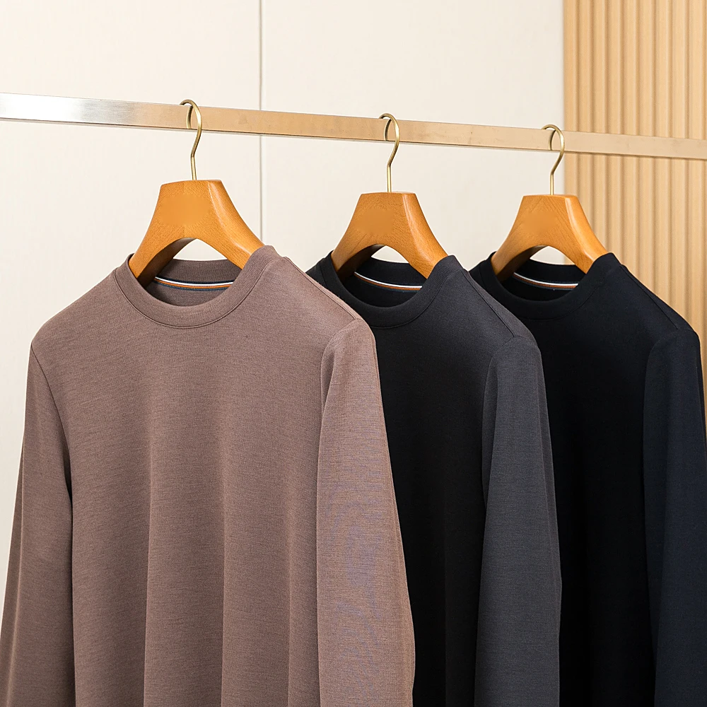 

Italian High-End Wool Blend Knitted round Ne Sweatirt Casual Sle Spring New Men's Faion Urban Basic Color