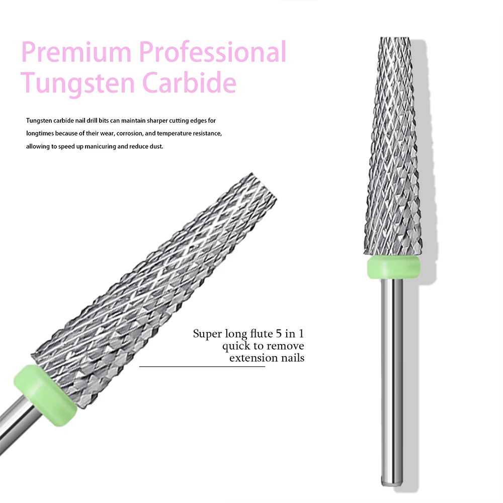 Super Long Flute Serie-Nail drill bits Gold Nail 7.0mm 5 in 1 Bits (Cross Cut)  Remove gel carbide Manicure tool accessories