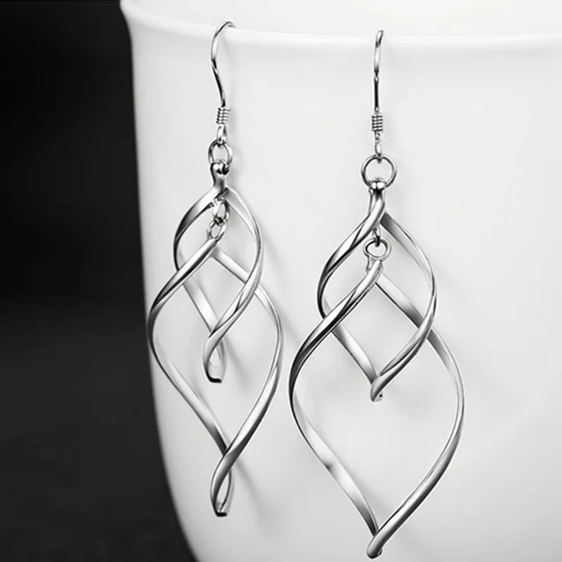 Elegant Spiral Twist Dangle Hook Earrings for Women Girl