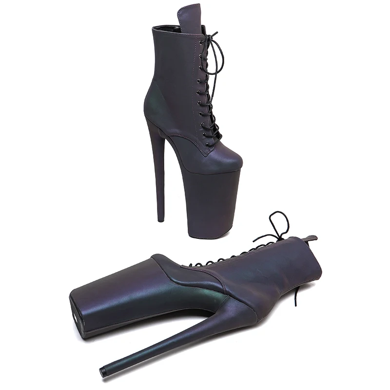Leecabe  23CM/9inch Reflect light holographic PU fashion platform stripper heel High Heel Pole Dance boots