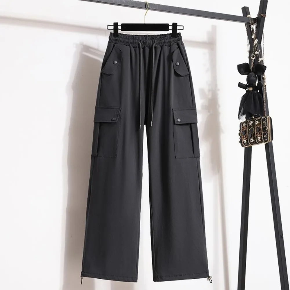 Wide Leg High Street Cargo Women's，Invisible Open Crotch Outdoor Sex，Autumn High Waist Loose Casual Pants，Pulling Rope Style