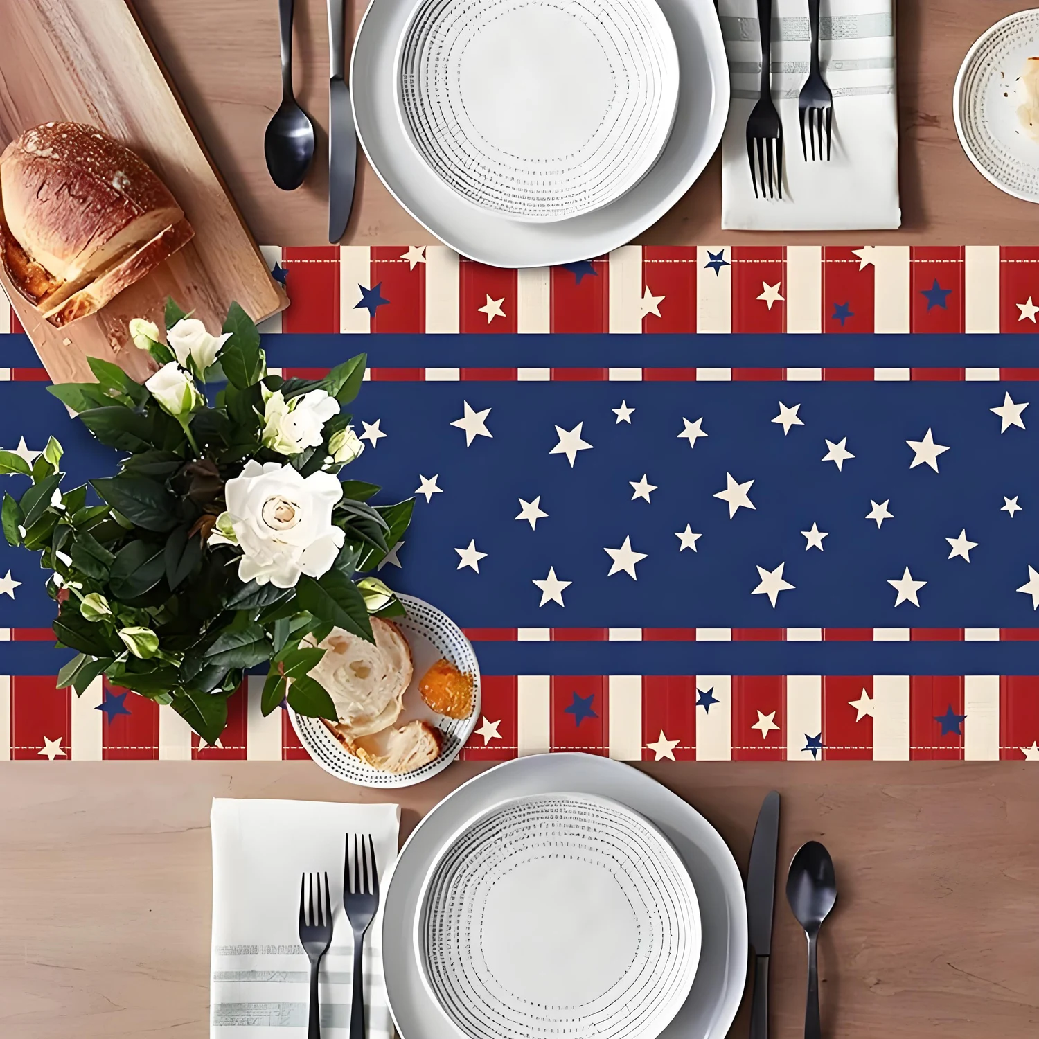 New Independence Day decoration Red and blue simple stripes decorated table flag Party supplies for indoor kitchen layout