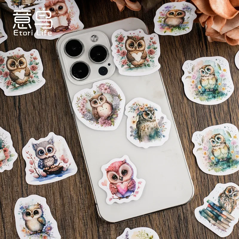 46pcs PVC Cartoon Cute Animal Owl Collage Rich Patterns Student DIY Scrapbooks,Mobile Phones Decoration Stickers