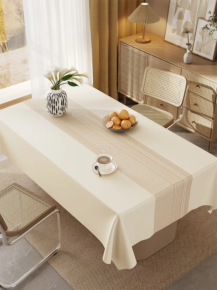 Striped Tablecloth Art Decoration Beige Table Mats PVC Waterproof Oil Proof Kitchen Table Mat Coffee Table Vertical Tablecloth