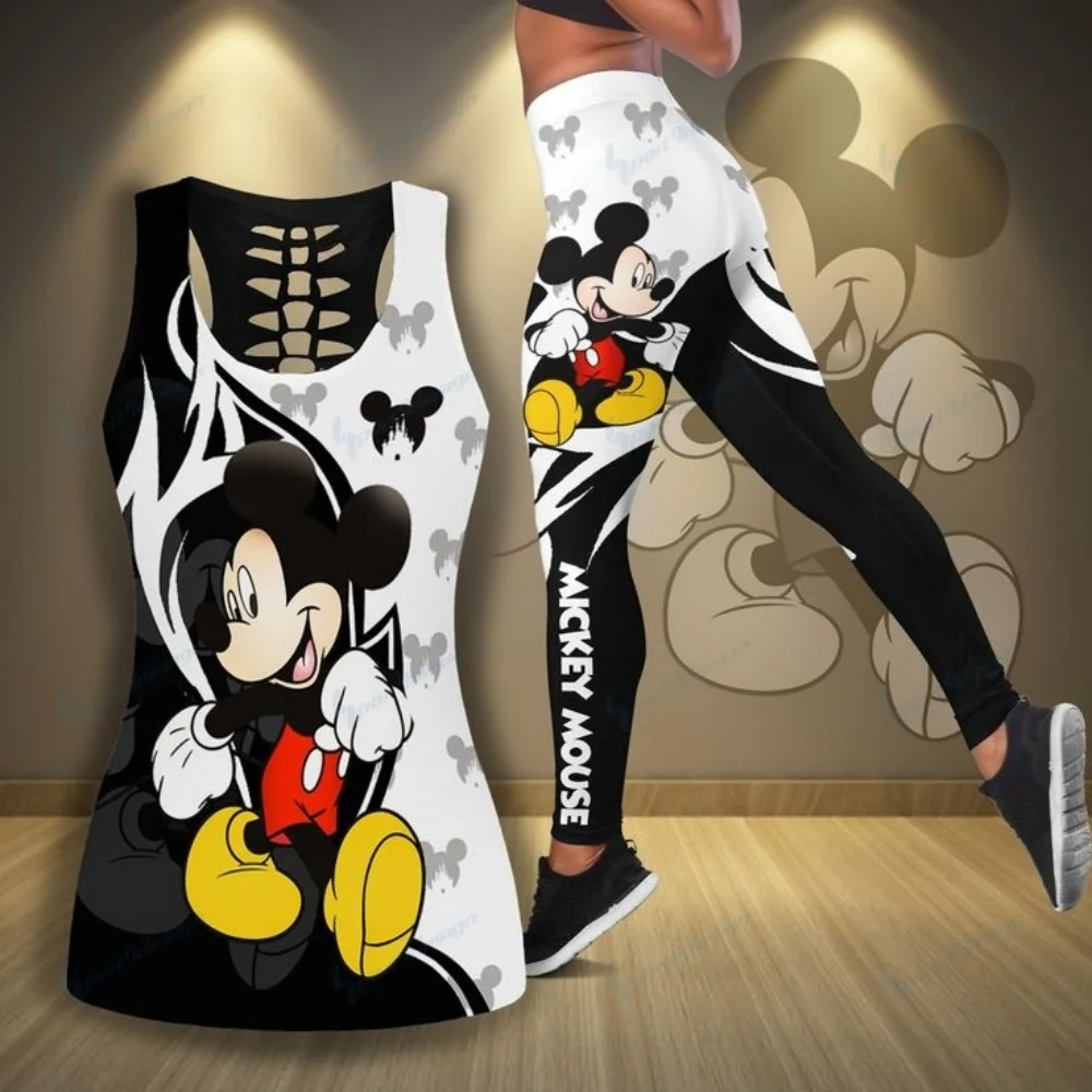 

Disney Minnie Women's Hollow Vest + Women's Leggings Yoga Suit Fitness Leggings Sports Suit Disney Tank Top Legging Set Outfit