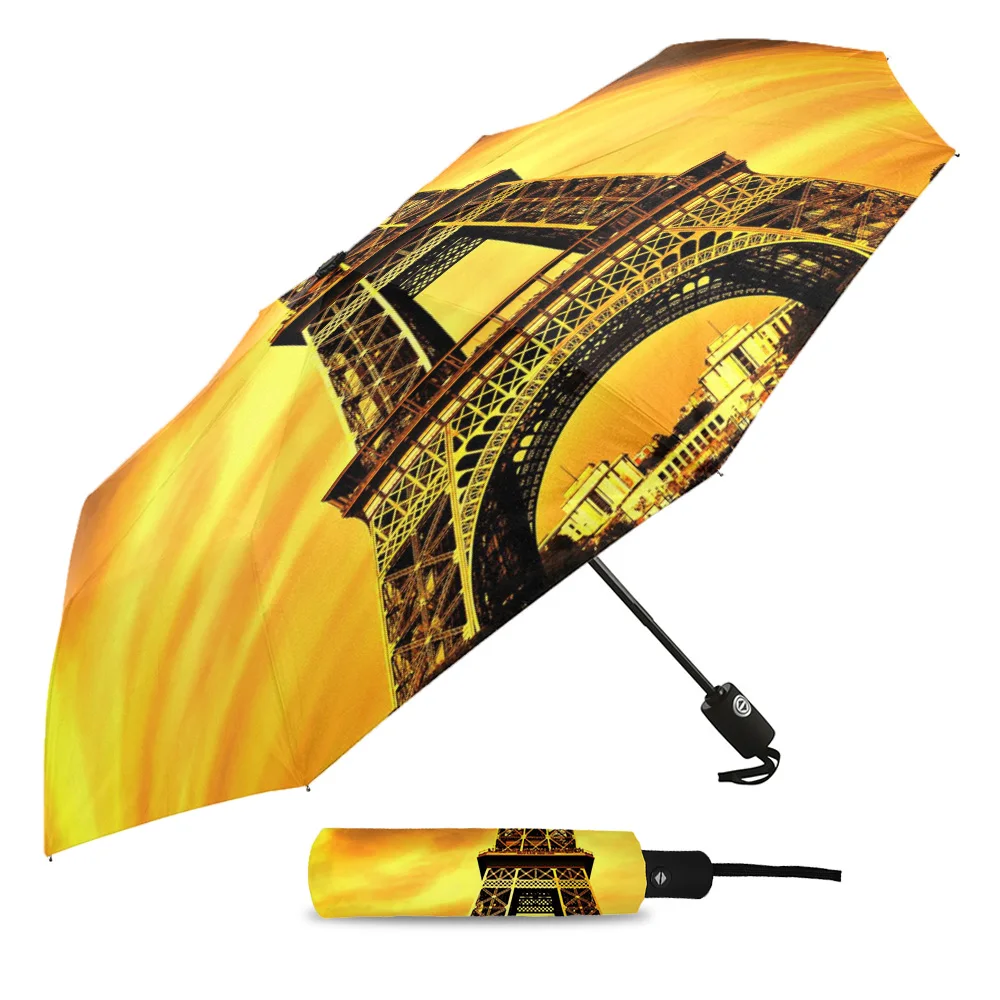 Tower Sky Sunset Twilight City Sunny Umbrella Automatic Beach Umbrella Outdoor Adults Printed Rain Umbrella for Men Kids Parasol