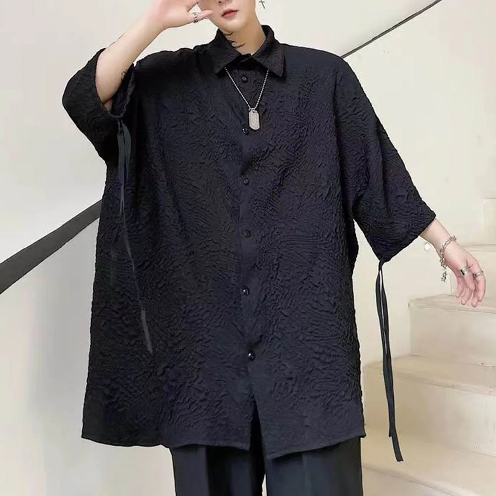 

Осенняя новая мужская однотонная рубашка с длинными рукавами в американском стиле ретро, модный тренд, уличный хип-хоп, свободные повседневные нишевые мужские топы 2025