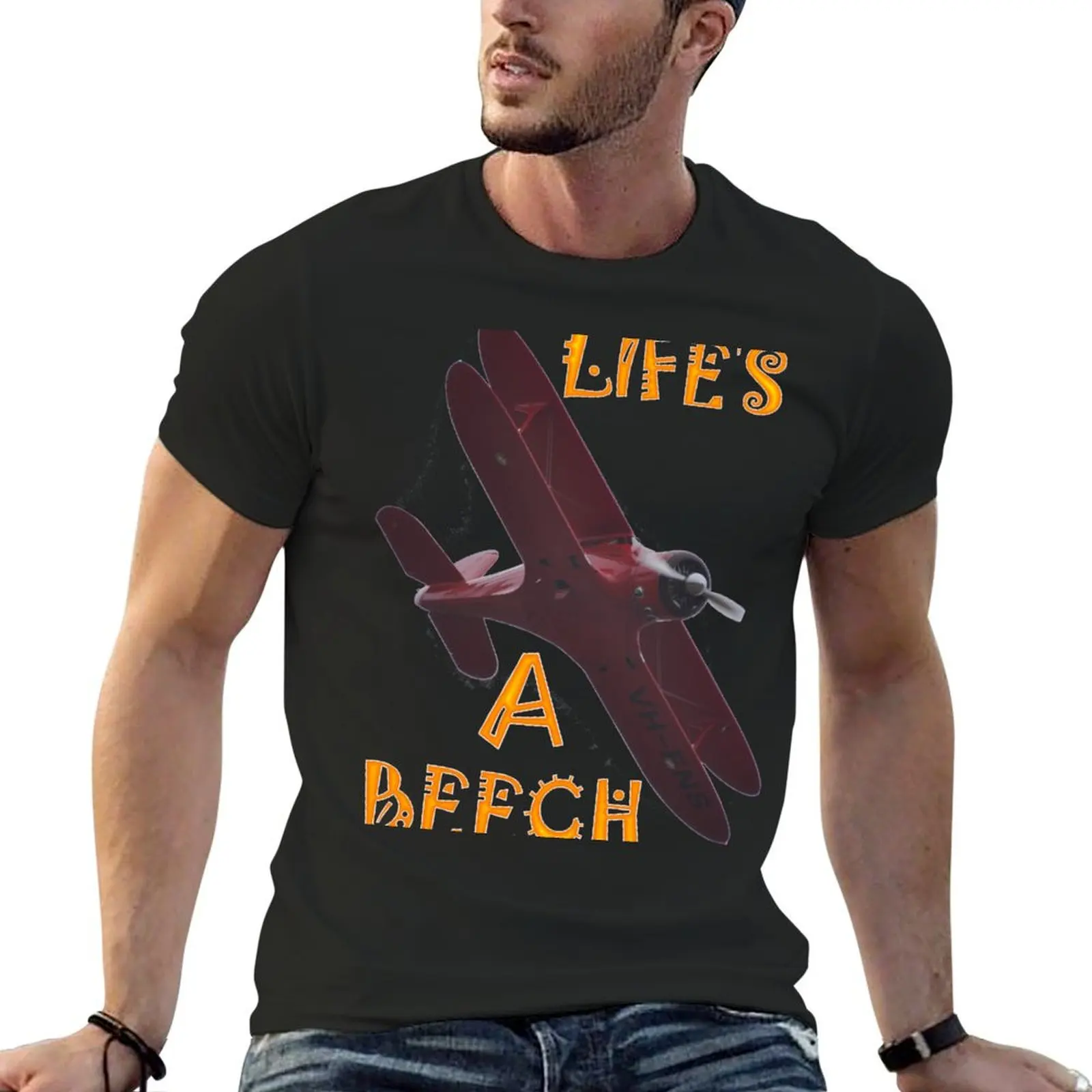 Life's A Beech - Beechcraft D17 Staggerwing VH-FNS banked T-Shirt Short sleeve tee rapper graphic tees mens champion t shirts