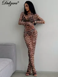 Dulzura 2024 Sexy Elegant Maxi Dress Printed Leopard Long Sleeve Dresses Women Clothes Y2K Lady Party Club Streetwear Holiday