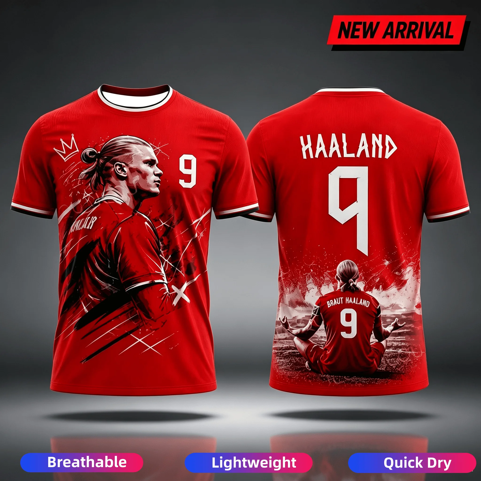 Norwegen #   Haaland Nr. 9 #   Atmungsaktives, schnelltrocknendes Outdoor-Sport- und Freizeit-T-Shirt für Damen und Herren, kurzärmelig, modische Oberteile
