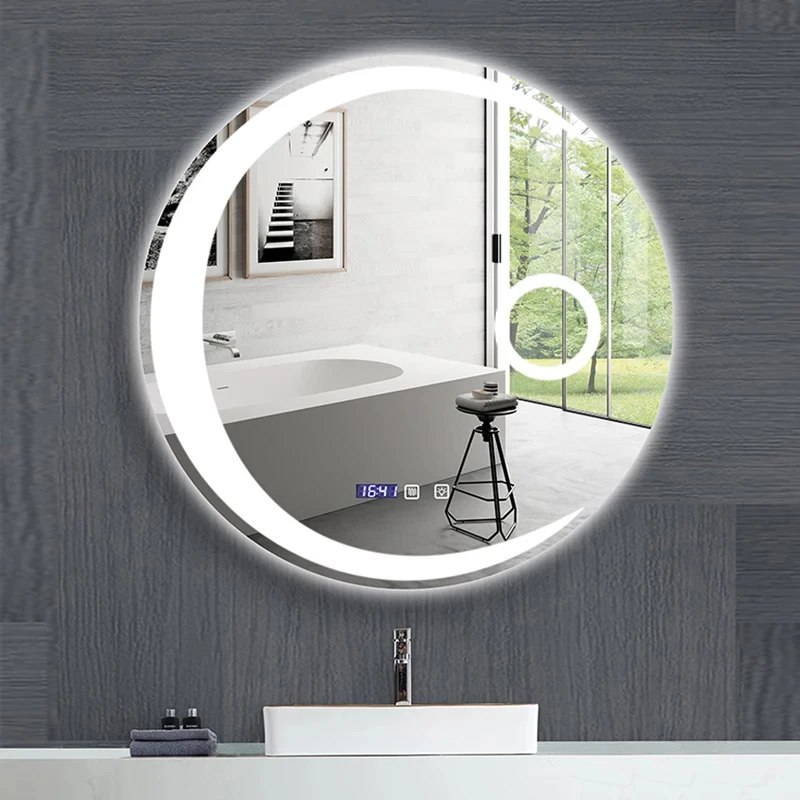 40/50/60cm Round Moon Shape Bathroom Mirror 3 Color Adjustable LED LIght With Defogging Bluetooth Speaker Smart Makeup Mirror