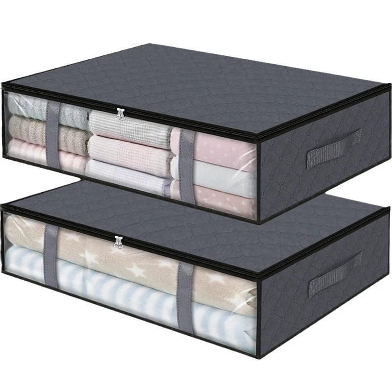 

Foldable Under Bed Storage Bags Non-woven Clothes Organizer Clear Window Reinforced Handles for Comforters Blankets Bedding