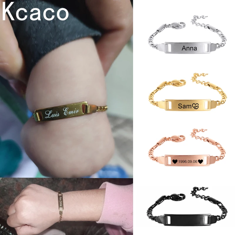 Kcaco Personalize Kid Baby Name Bracelets Non Allergy Stainless Steel Infant Baptism Custom Family Love Gifts Adjustable Jewelry