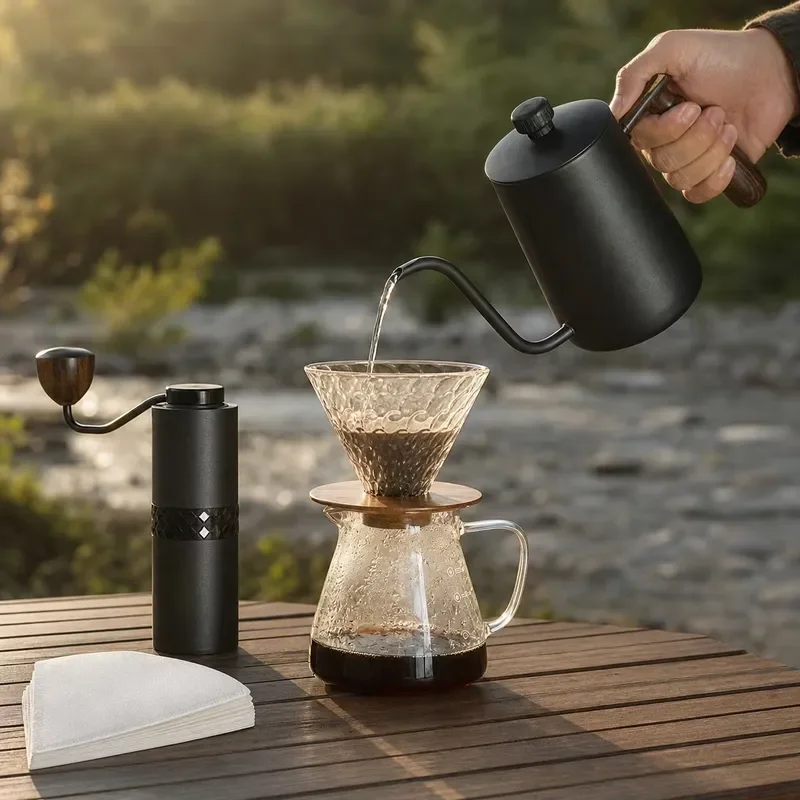 Manual Coffee Drip Filter Set Hand Ground Brewing Kit Household Utensils Outdoor Gift Box For Coffee Lovers Portable Brewer