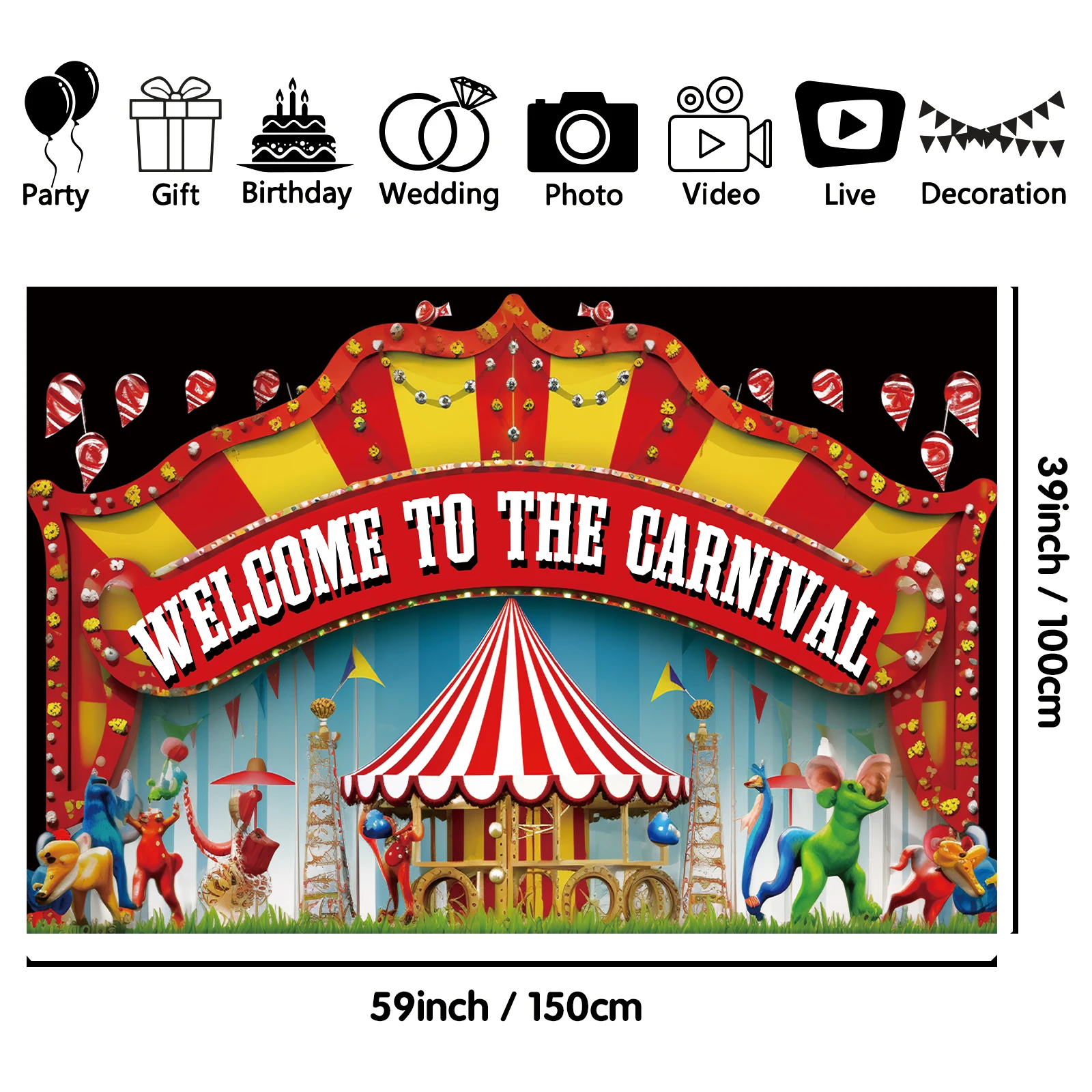 1PCS 100x150cm Carnival(3) Theme Backdrop,Photography Background,Used To Gifts,Activities Or Other Party Decoration