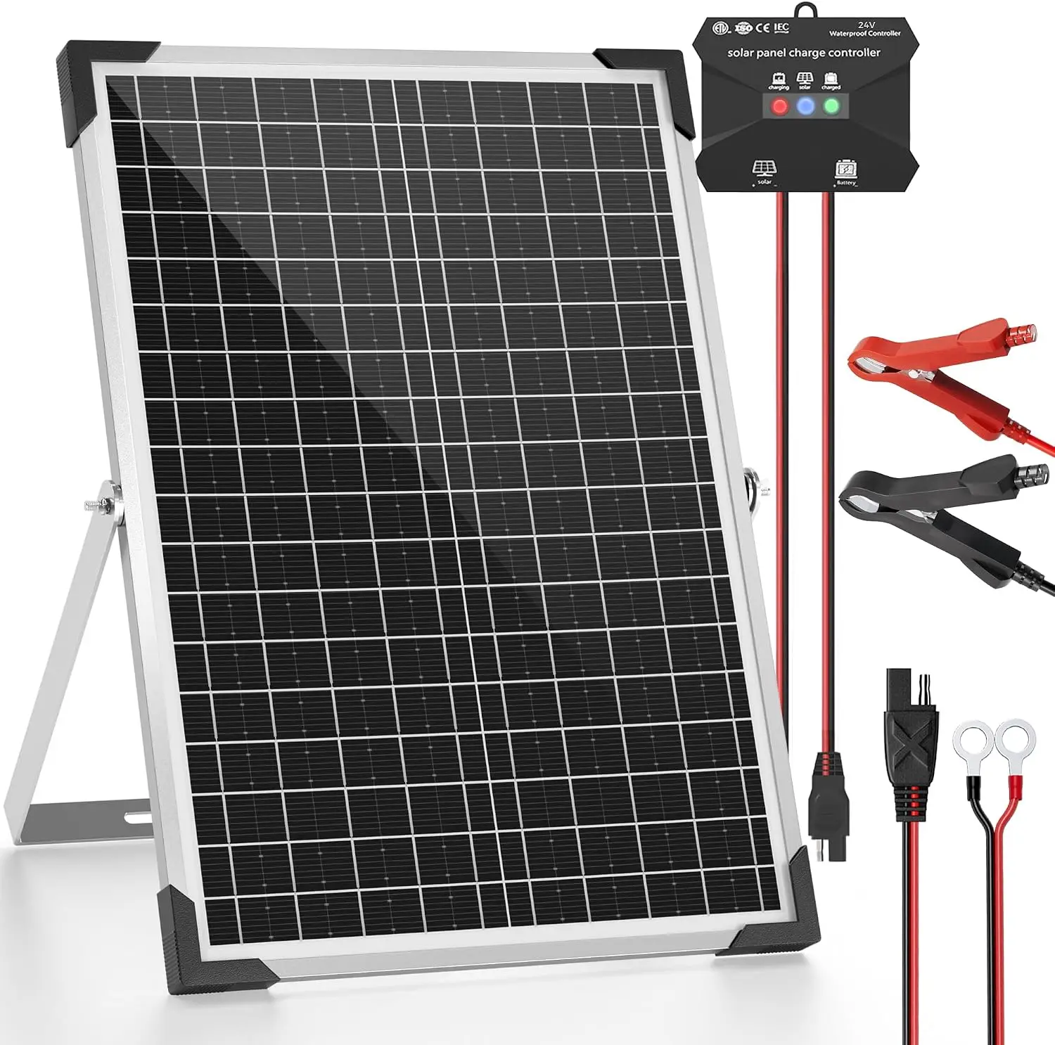 30W 24V Solar Panel Kit, Solar Battery Maintainer with MPPT Charge Controller Adjustable Bracket, Solar Battery Charger for RV