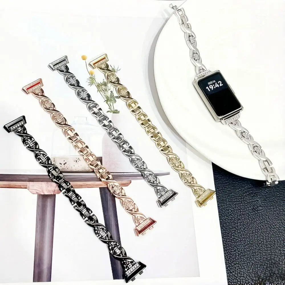 

Luxury Metal Diamond Watch Strap For Huawei Band 11 Adjustable Bracelet Wristband Huawei Band 11 Pro Dressy Women Correas