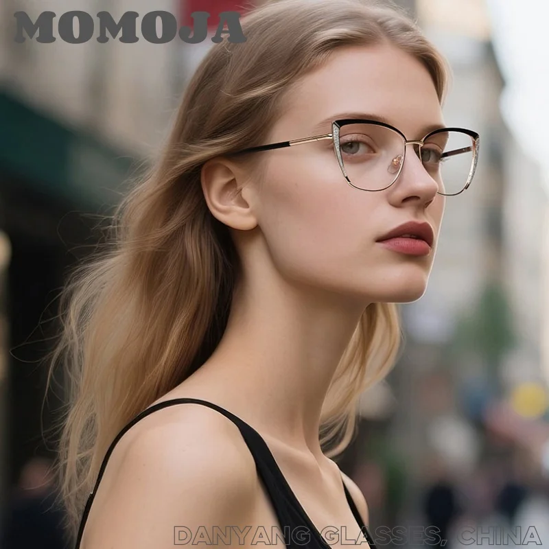 

MOMOJA женская металлическая оправа для очков «кошачий глаз», маленький размер, анти-синий свет, новый стиль, модная оправа для очков для близорукости на заказ 81190