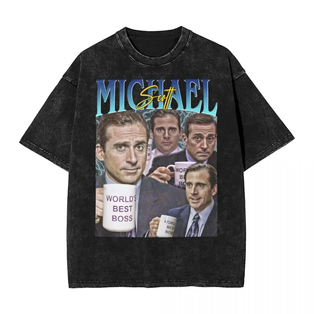 Michael Scott Washed T Shirt Streetwear Hip Hop Vintage T-Shirts The Office Tv show Tees Tops for Men Women 100% Cotton Summer