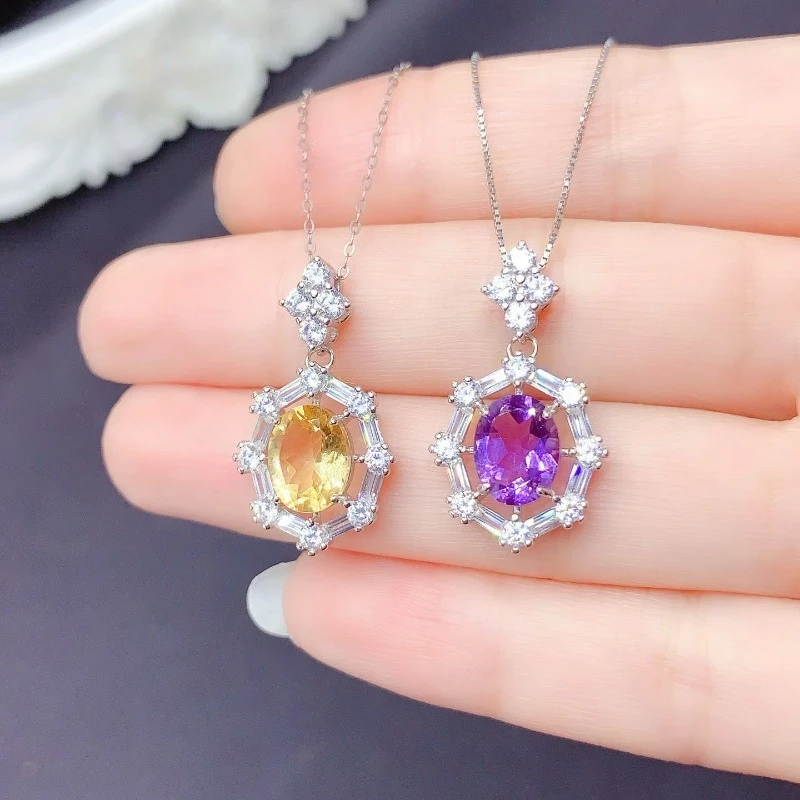 

Кулон из натурального аметиста класса VVS, ожерелье из натурального цитрина, кулон 2 карата, 7 мм * 9 мм, драгоценный камень, ювелирные изделия из серебра 925 пробы