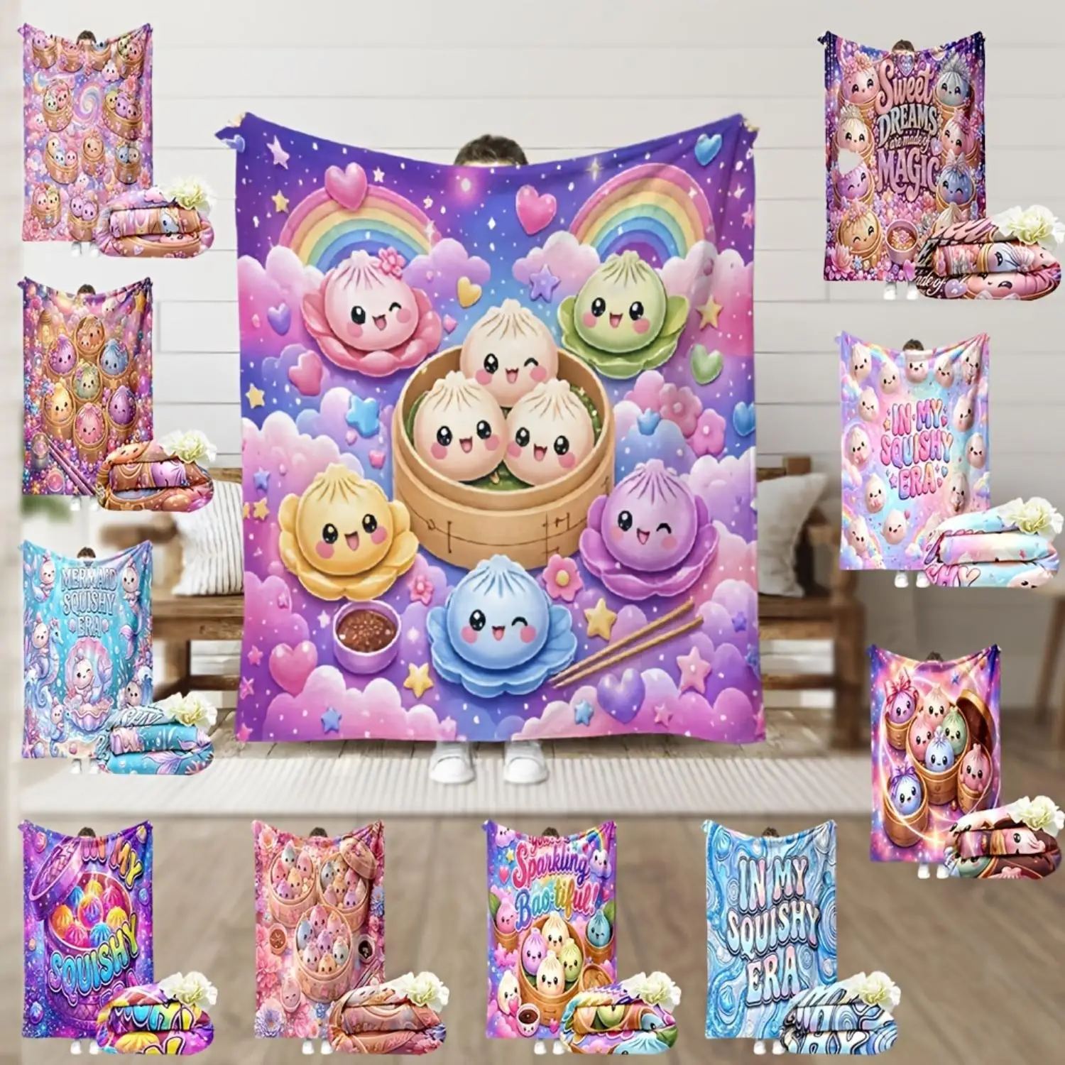 Squishies Steamed Buns Flannel Blanket Super Soft Cozy Throw Blanekt Sofa Office Nap Birthday Gift for Daughter Bedroom Deocr