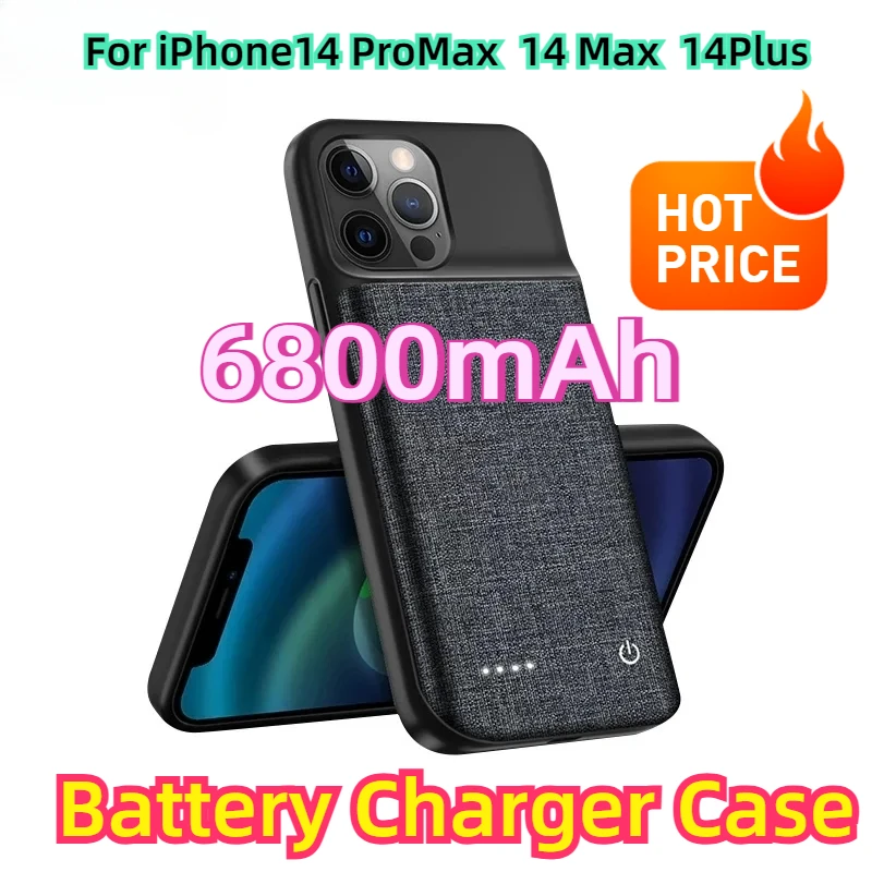 For iPhone14 Pro Max  Max Plus Portable Power Bank Charging Cover Back Clip Battery 6800mAh Battery Charger Case