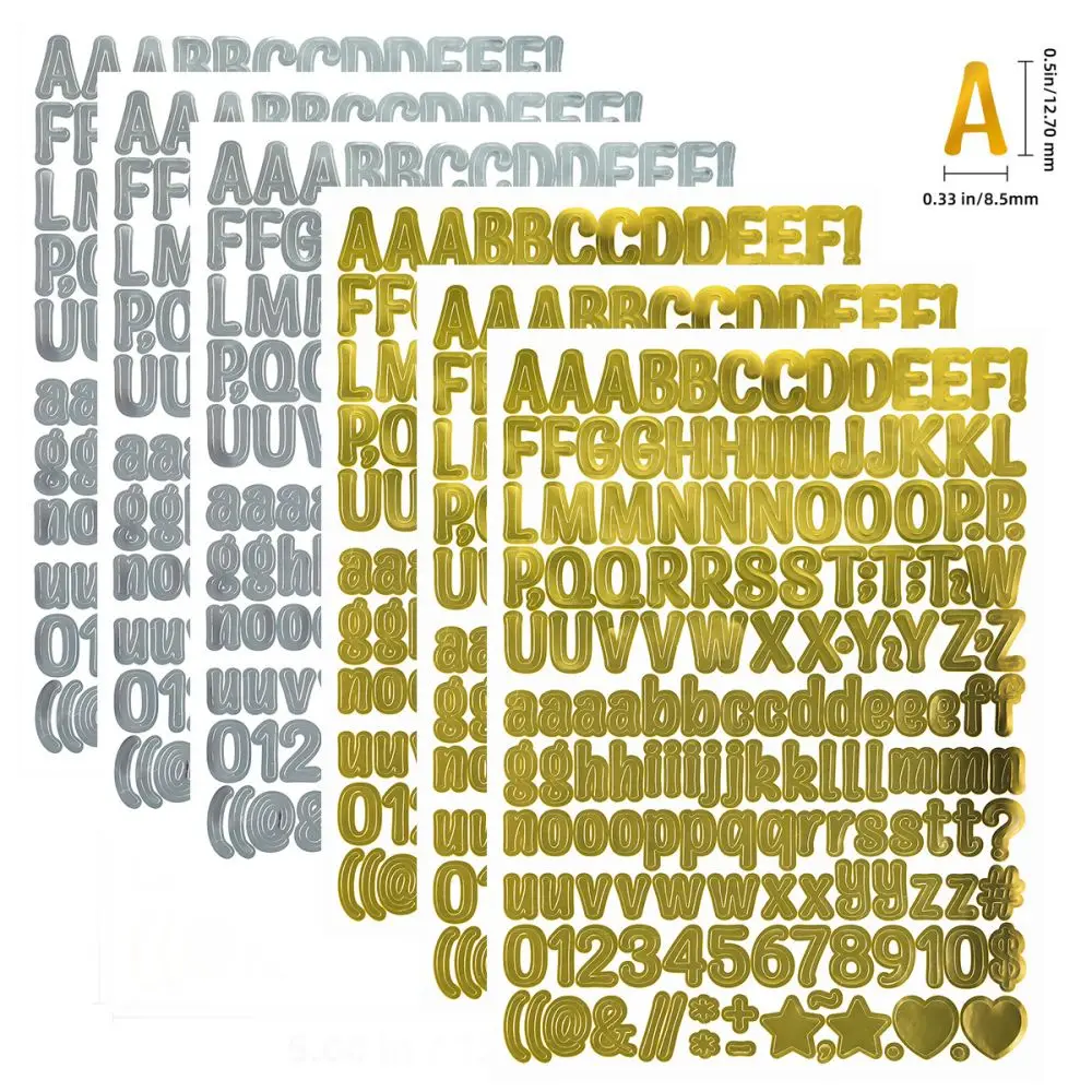 5Pcs/set 0.5inch 26 Alphabet A-Z Planner Stickers Waterproof Gold Silver Color Number Sticker For Kids Cup Laptop Decoration