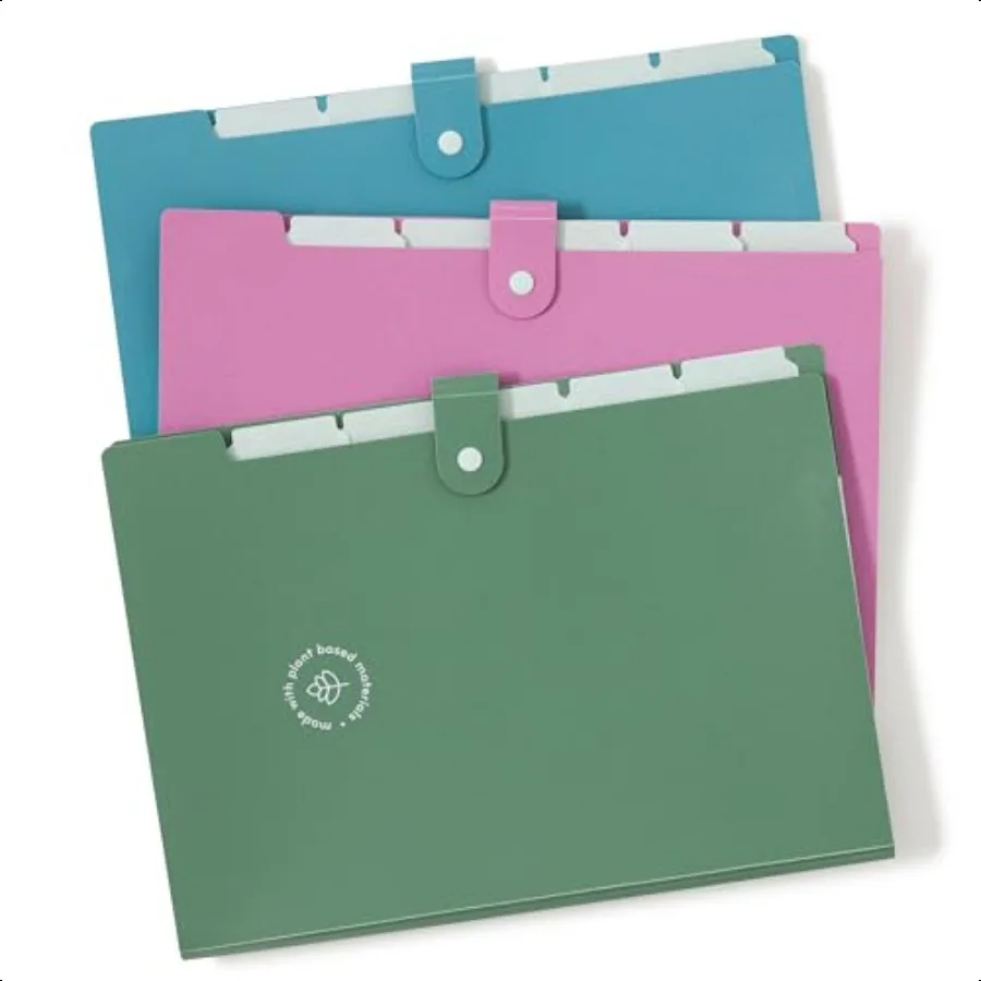 

UEco 6 Pocket Poly Expandable Folder Set of 3 Assorted Brights Snap Button Closure Letter Size 6592U0112