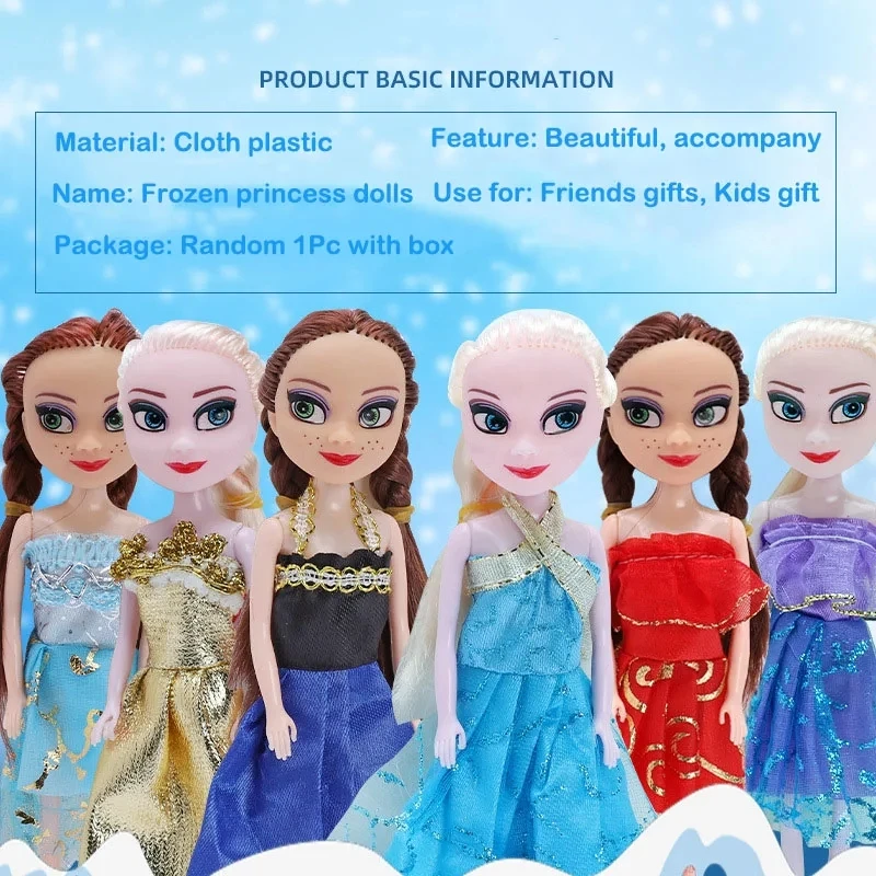 cartoon 16cm  Disney Frozen Princess Doll Snow Queen Elsa Figure Doll Toy Princess Anna Character Model Toys for Girl Random 1Pc