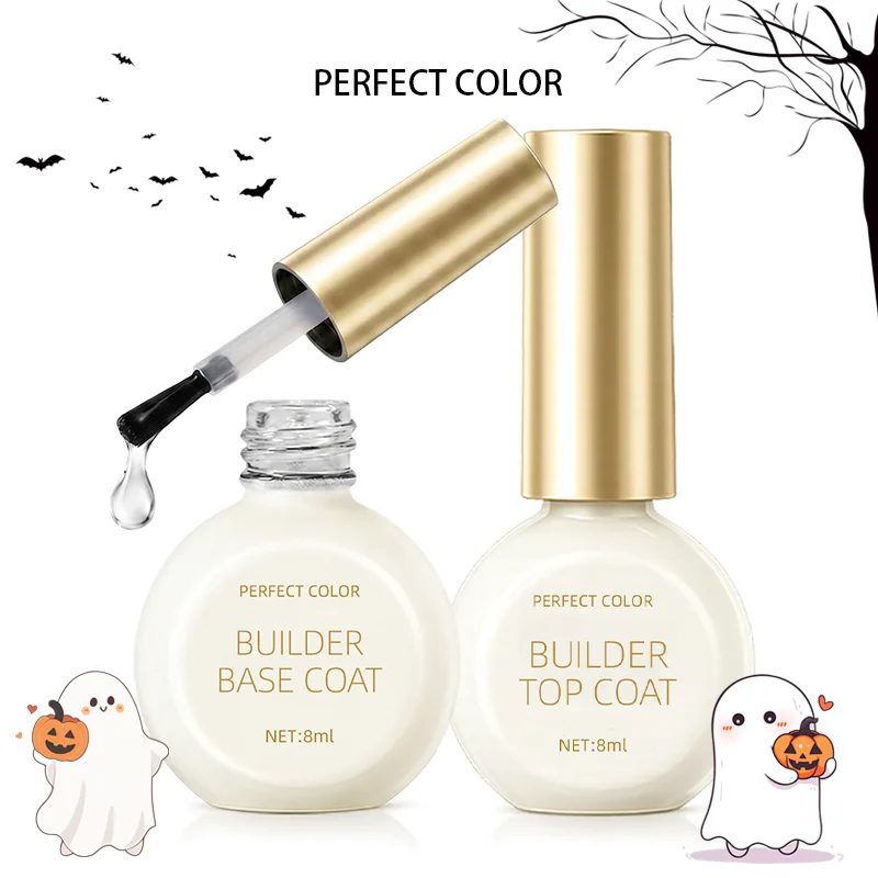 PERFECT COLOR Short Nail Builder Gel Kit, 8ml Builder Base & Top Coat, Nail Strengthening, Shaping, DIY, UV LED Cure