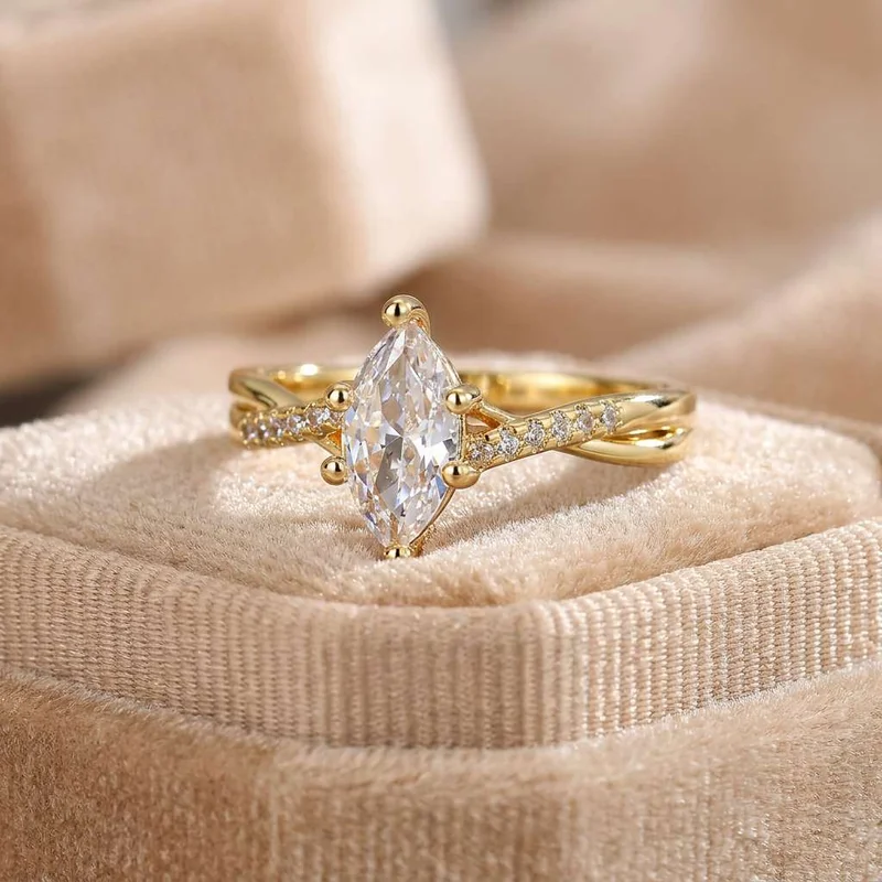 925 Sterling Silver Golden Marquise Zircon Exquisite Ring For Women Anniversary Party Luxury High Quality Fine Hot Sale Jewelry
