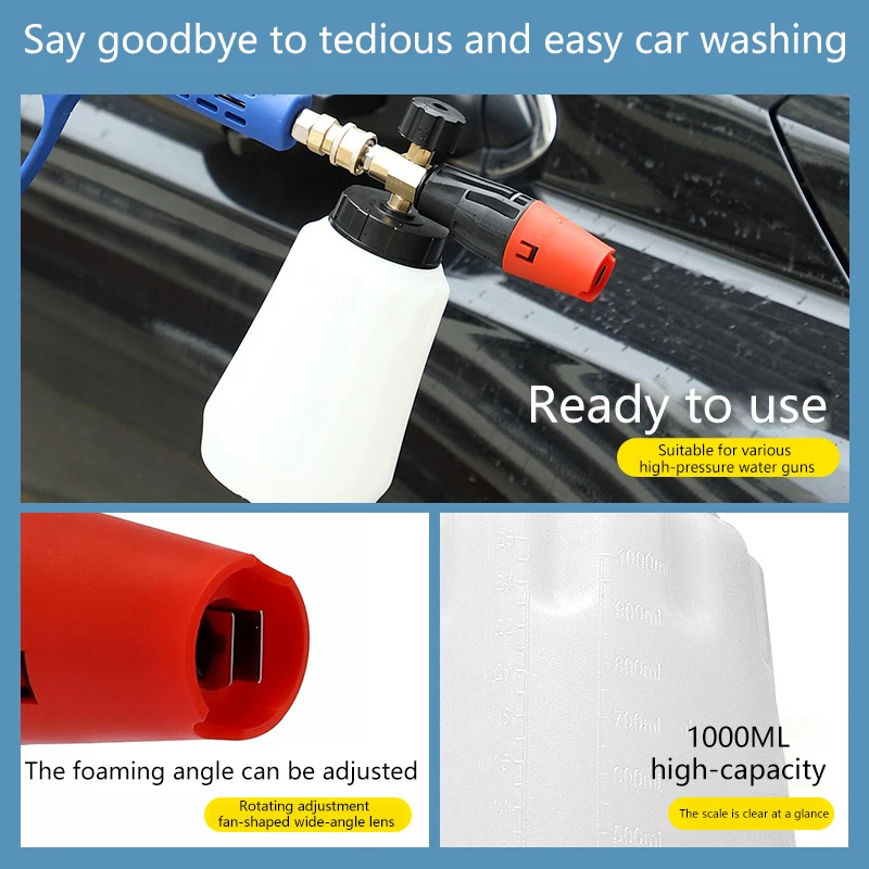 High Pressure Foam Spray Gun 1L Capacity 1/4 Quick Connect Adjustable Nozzle For Car Wash Cleaning Snow Cannon