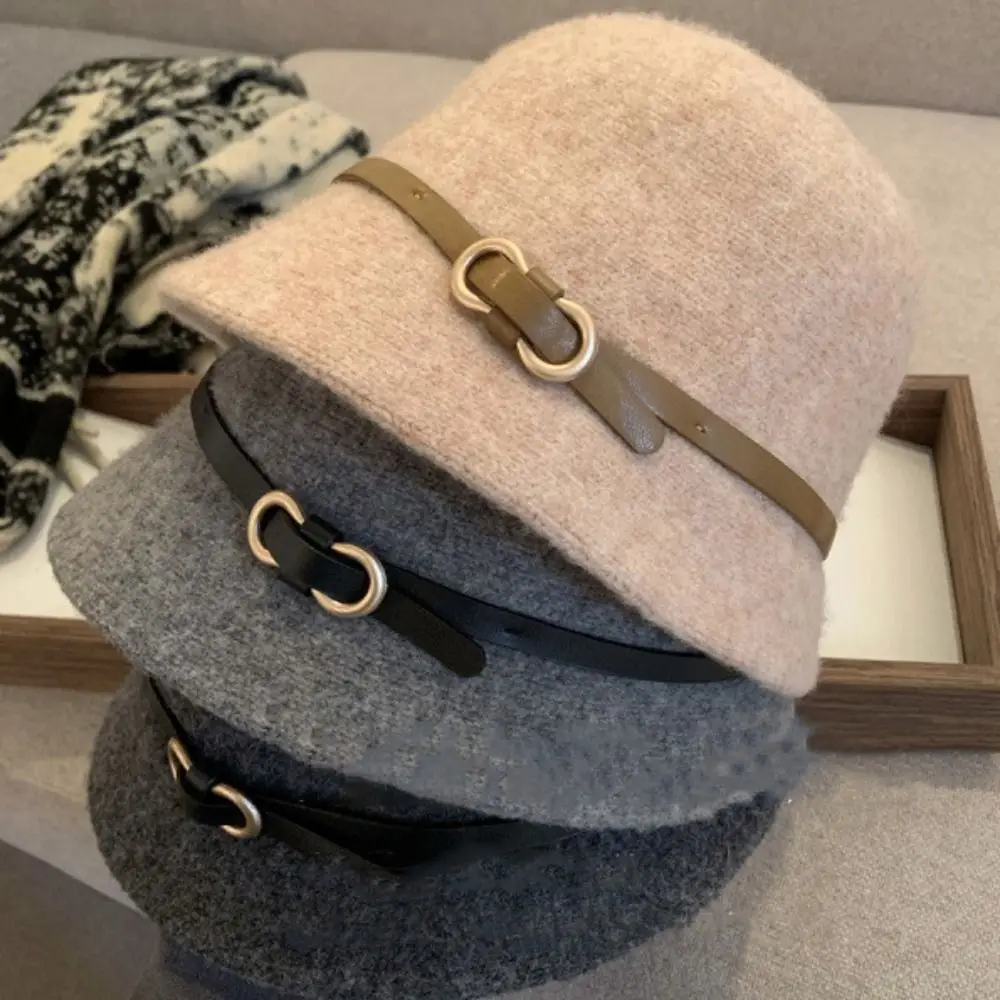 

Sweet Woolen Wool Fisherman Hat Elegant British Style Women's Formal hat Korean Style Pure Color Basin Hat Ladies