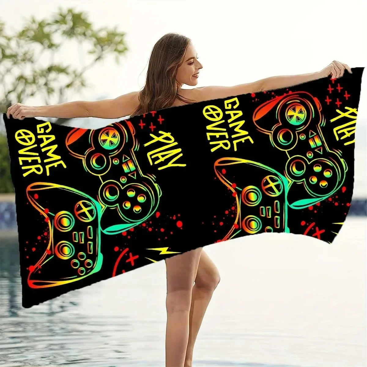 Game Handle Large Beach Towel - Super Absorbent, Quick Dry, Modern Design for Beach and Pool, Easy Care