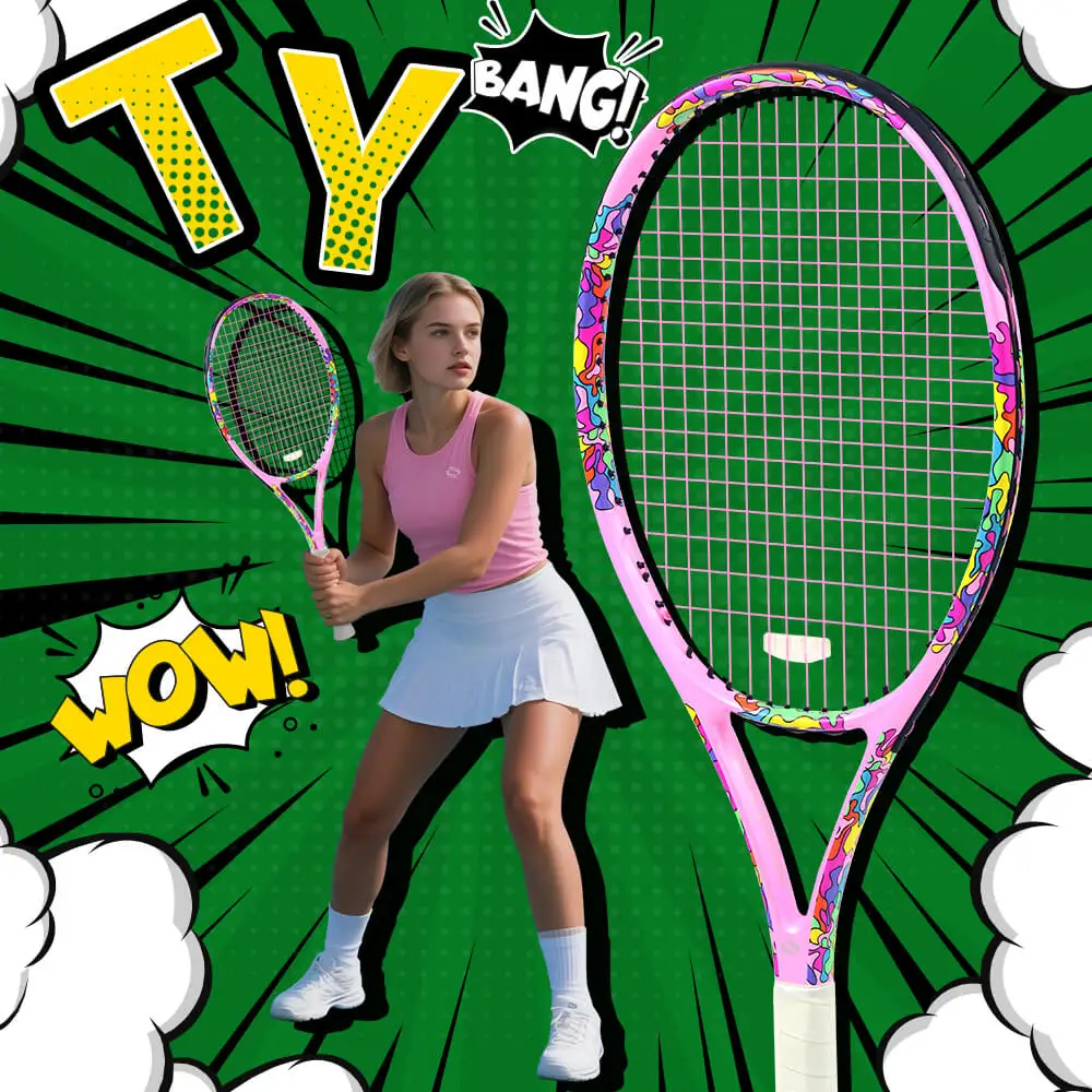 TY Pro Beginner Tennis Racket, Composite Carbon Fiber with a Large Sweet Spot, High-Rigidity Throat for Maximum Energy Transfer