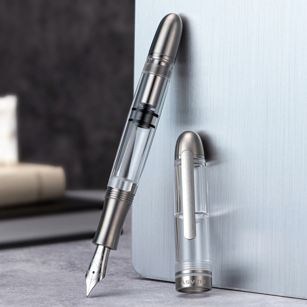 Asvine Piston Filling Fountain Pen Asvine & Bock Nib EF/F/M Titanium Alloy & Acrylic Smooth Writing Office Gift Pen