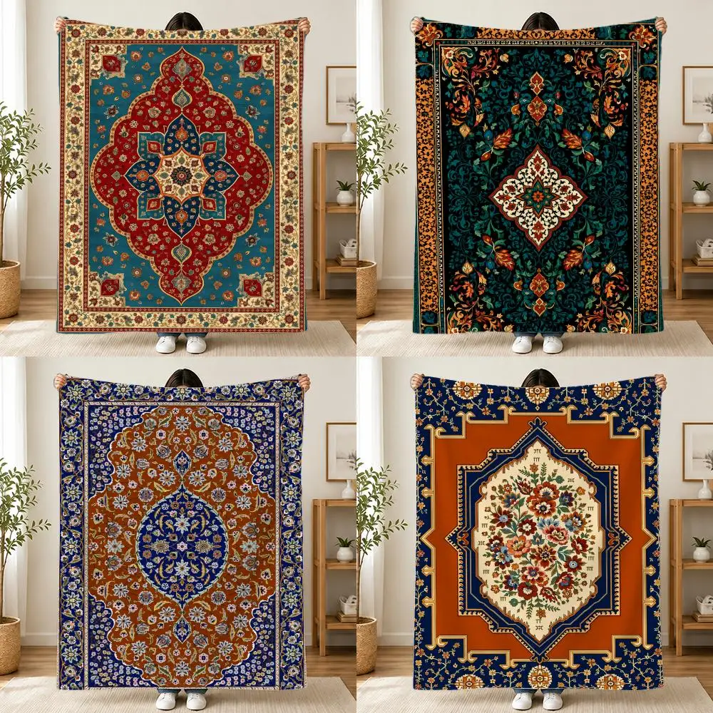 Pattern Persian Rug Pattern Throw Plush Flannel Throw Blanket, Sofa Bed Travel Picnic Home Textile Decor